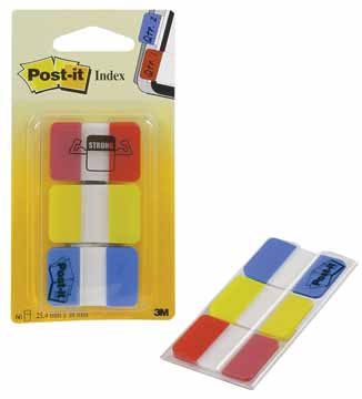 Index Post-it Strong 25,4x38mm rood, geel en blauw (3)