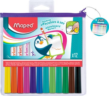 Whiteboardmarker Maped Marker'Peps ronde punt met reinigingsdoekje assorti blister (12)