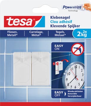 Kleefspijker Tesa zelfklevend op tegels en metaal draagvermogen 2kg blister (2)