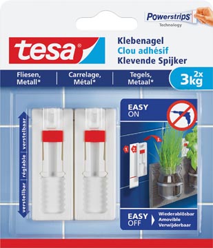 Kleefspijker Tesa zelfklevend op tegels en metaal draagvermogen 2kg verstelbaar blister (2)