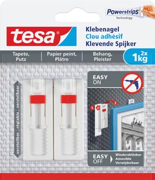 Kleefspijker Tesa zelfklevend op behang en pleisterwerk draagvermogen 1kg verstelbaar blister (2)