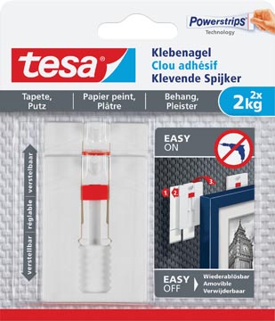 Kleefspijker Tesa zelfklevend op behang en pleisterwerk draagvermogen 2kg verstelbaar blister (2)