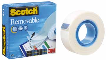 Plakband Scotch Magic Tape Removable 19mm x 33m voor kleine afroller