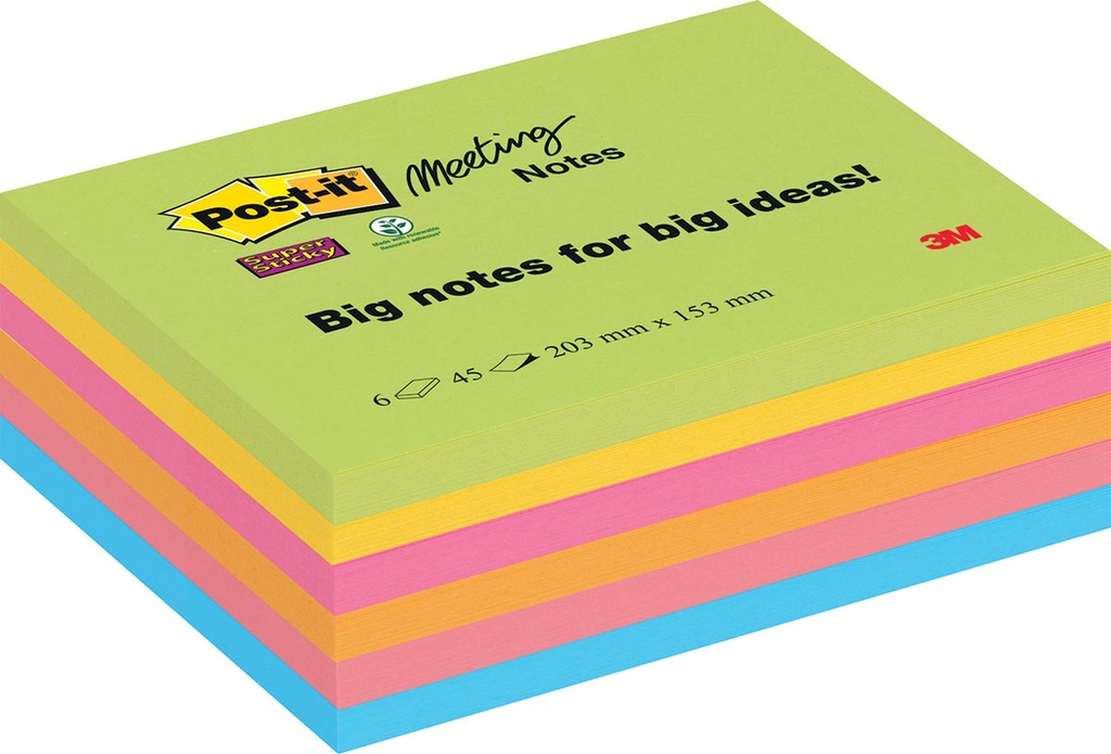 Memoblok Post-It Super Sticky Meeting Notes 203x152mm 45vel assorti (6)