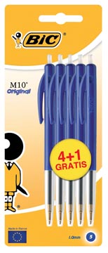 Balpen Bic M10 Clic Original blauw 4+1 gratis