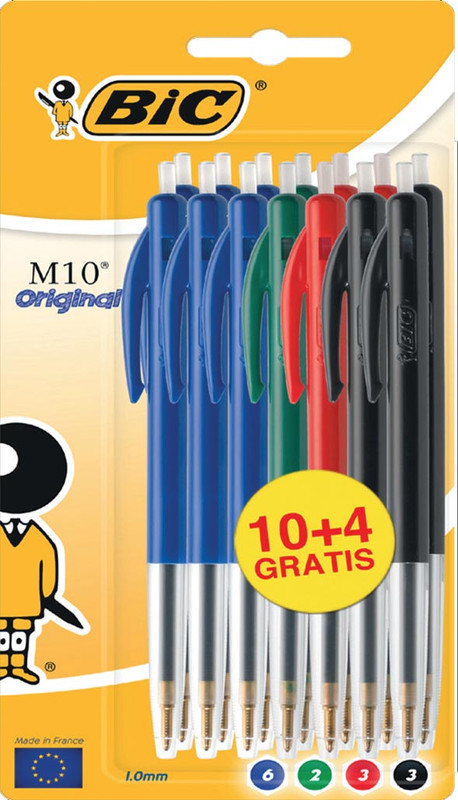 Balpen Bic M10 Clic Original assorti 10+4 gratis