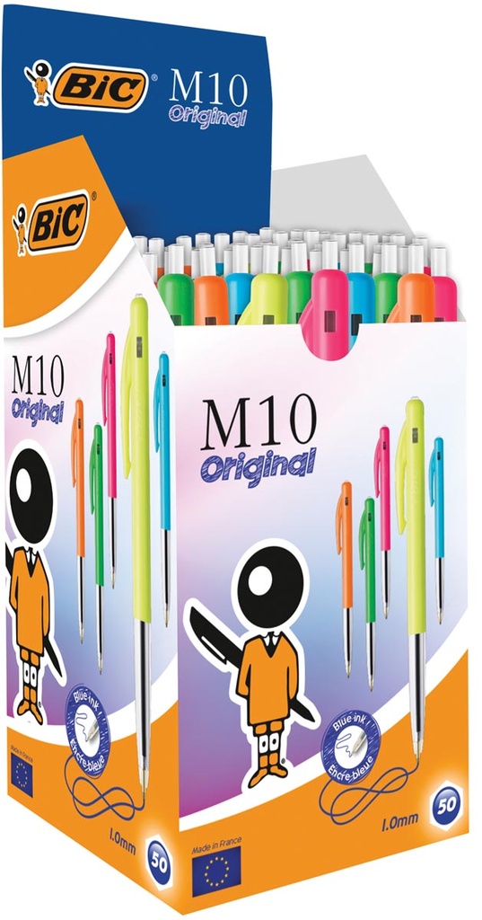 Balpen Bic M10 Clic Colors blauwe inkt assorti (50)