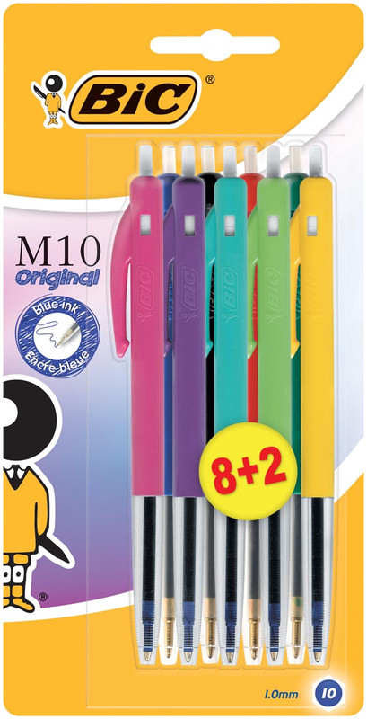 Balpen Bic M10 Clic Colors 8+2 gratis