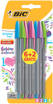 Balpen Bic Cristal Fashion assorti 6+2 gratis