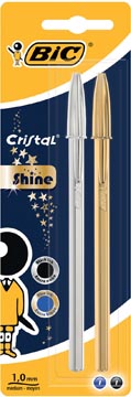 Balpen Bic Cristal Shine blauw/zwart blister (2)