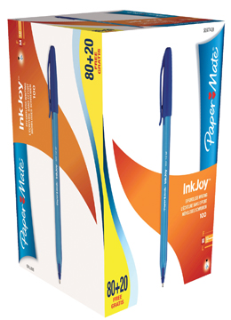 Balpen Paper Mate Inkjoy 100 medium 1,0mm blauw voordeelpack 80+20 gratis