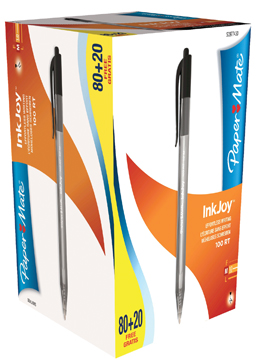 Balpen Paper Mate Inkjoy 100 RT medium 1,0mm zwart voordeelpack 80+20 gratis