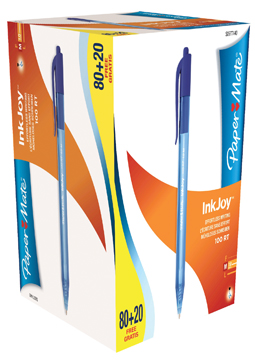 Balpen Paper Mate Inkjoy 100 RT medium 1,0mm blauw voordeelpack 80+20 gratis