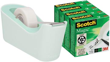 Plakbandafroller Scotch verzwaarde bodem munt incl 4 rollen Scotch Magic Tape