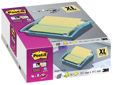 Z-Notes Post-it 101x101mm gelijnd geel met dispenser Millenium zwart