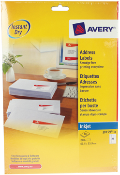 Etiket Avery Address 24 etik/bl 63,5x33,9mm voor inkjet wit (10)