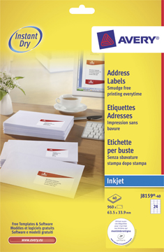 Etiket Avery Address 24 etik/bl 63,5x33,9mm voor inkjet wit (40)