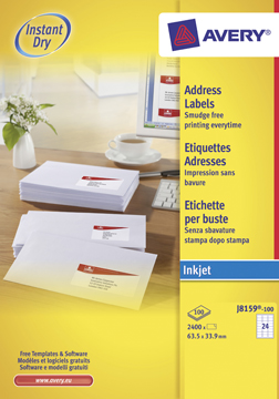 Etiket Avery Address 24 etik/bl 63,5x33,9mm voor inkjet wit (100)