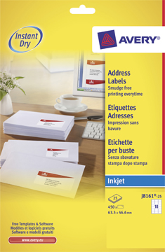 Etiket Avery Address 18 etik/bl 63,5x46,6mm voor inkjet wit (25)