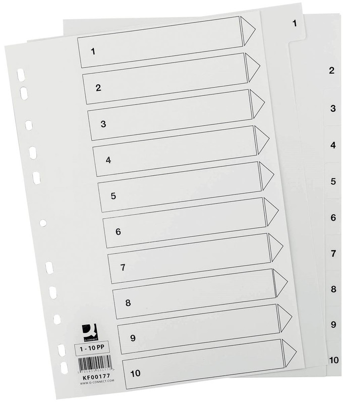 Tabblad Q-Connect PP A4 11-gaats 1-10 wit (901626)