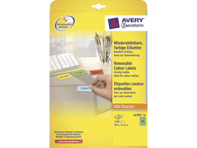 Etiket Avery Removable 65 etik/bl 38,1x21,2mm groen (20)