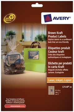 Etiket Avery Product 18 etik/bl 62x42mm kraft (20)