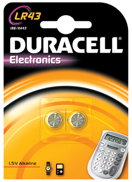 Knoopcelbatterij Duracell LR43 1,5V (2)