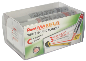 Whiteboardmarker Pentel Maxiflo ronde punt 6mm met magnetische bordewisser assorti (4)