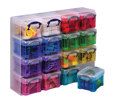 Opbergdoos Really Useful Box rechthoek transparant met 16 opbergdozen van 0,14l transparant assorti