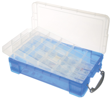 Opbergdoos Really Useful Box 4l met 2 onderverdelingen transparant blauw