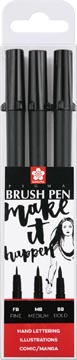 Brushpen Sakura Pigma Brush assorti diktes zwart (3)