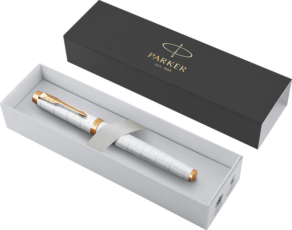 Roller Parker IM fijn, zwart, in giftbox, Pearl (wit/goud)