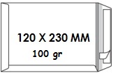 Zakomslag 120x230mm wit + strip 100gr Z/V (500)