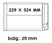 Zakomslag met balg 229x324x25mm wit + strip (250)