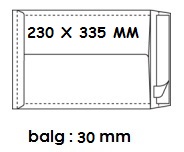 Zakomslag met balg 230X335X30 wit + strip (250)