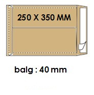 Zakomslag met balg 250x350x40mm bruin + strip (250) (017056)