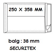 Zakomslag met balg 250x358x38 wit + strip securitex (100)