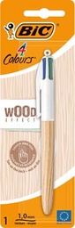 [TIM-510035] Balpen Bic 4 Colours Wood Style medium blister assorti