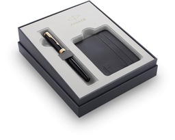 [TIM-2121991] Giftbox Parker Sonnet vulpen medium GT zwart met kaarthouder