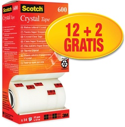 [TIM-2161470] Plakband Scotch Crystal Tape 19mm x 33m 12+2 gratis voor kleine afroller