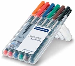 [TIM-318WP6] Permanent marker Staedtler Lumocolor OHP 318 ronde punt 0,6mm assorti (6)