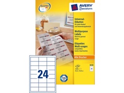 [TIM-3658] Etiket Avery Universeel 24 etik/bl 64,6x33,8mm wit (100)