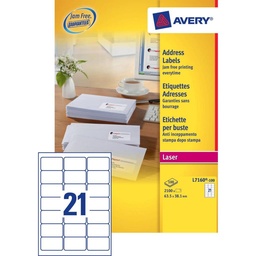 [TIM-L7160] Etiket Avery Address 21 etik/bl 63,5x38,1mm voor laser wit (100)