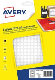 [TIM-PET08W] Markeringsetiket Avery 294 etik/bl. Ø8mm wit (16)