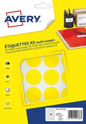 [TIM-PET30J] Markeringsetiket Avery 24 etik/bl. Ø30mm geel (10)