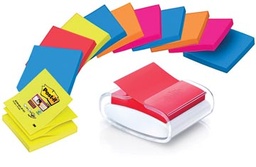 [TIM-PR12330] Z-Notes Post-it Super Sticky 76x76mm assorti neon (12) met dispenser Pro Klei wit